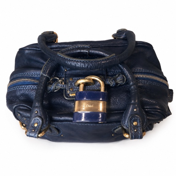 Chloe Handbags - CHLOE Paddington Navy Blue Leather Tote Hand Bag CHLOE Padlock